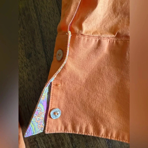 Robert Graham Orange Button Up Shirt Paisley Cuffs Embroidered Women’s Size M - Picture 11 of 12
